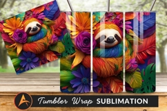 Colorful Sloth Surrounded By Tropical Flowers Leaves Tumbler Product Image 1