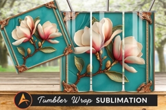 Magnolia Flowers In Gold Frame Tumbler Png Product Image 1