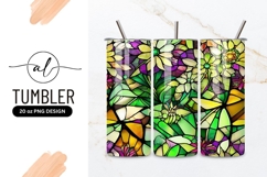 Vibrant Stained Glass Floral Design Tumbler Png Product Image 1