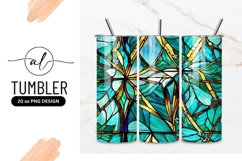 Turquoise And Gold Floral Stained Glass Design Product Image 1