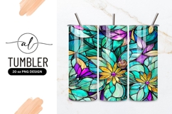 Colorful Floral Stained Glass Tumbler Png Design Product Image 1