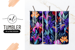 Embroidered Iris Flowers Pattern on Dark Blue Background Product Image 1