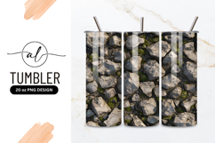 Textured Stone Surface with Gray Rocks Green Moss Product Image 1