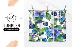 Watercolor Floral Pattern with Blue Flowers Blackberries Product Image 1