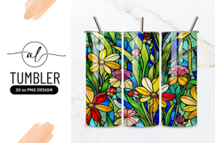 Stained Glass Floral Pattern with Yellow Red and Pink Flower Product Image 1