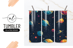Colorful Planets and Stars Seamless Pattern on Dark Blue Product Image 1