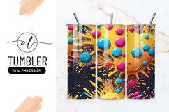 Abstract Yellow Splatter with Blue and Pink Spheres Product Image 1