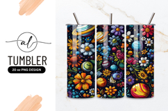 Colorful Space Flowers and Planets Seamless Pattern Product Image 1