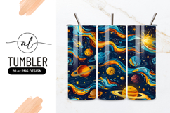 Colorful Cosmic Illustration of Planets Stars and Swirling Product Image 1