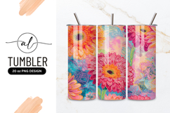 Vibrant Gerbera Daisy Floral Pattern in Pink Orange and Blue Product Image 1