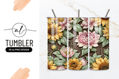 Sunflowers And Pink Flowers On Wood Tumbler Product Image 1