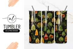 Watercolor Trees Pattern On Dark Background Tumbler Png Product Image 1