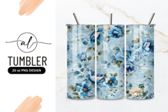 Blue Floral Watercolor Pattern Tumbler Png Design Product Image 1