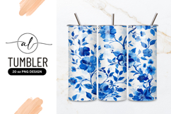 Blue Floral Pattern Watercolor Style Tumbler Png Product Image 1