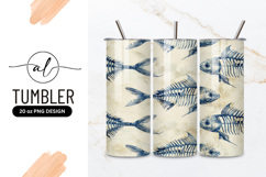 Fish Bones Pattern Navy Blue Vintage Style Tumbler Product Image 1