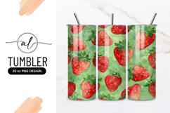Strawberry Watercolor Pattern Artistic Fresh Green Tumbler Product Image 1