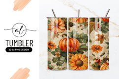 Floral Autumn Pattern With Pumpkin And Leaves Tumbler Product Image 1