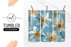 Blue and White Daffodils with Yellow Centers on a Light Blue Product Image 1