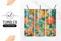 Floral Pattern with Orange and Yellow Flowers on Teal Product Image 1