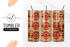 Red damask pattern on aged beige background floral Product Image 1