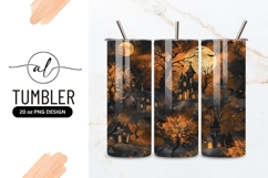Halloween Night Scene with Spooky Houses Full Moon Bats Product Image 1