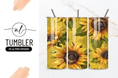 Watercolor Sunflowers on Yellow Background with Green Leaves Product Image 1