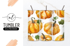 Watercolor Pumpkins Seamless Pattern with Green Leaves Product Image 1