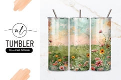 Watercolor floral meadow illustration with pink orange Product Image 1