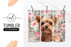Yorkshire Terrier Dog Portrait with Pink Roses Floral Product Image 1