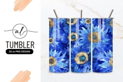 Watercolor Blue Sunflower Pattern on Dark Blue Background Product Image 1