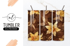 Watercolor Daffodil Floral Pattern on Brown Background Product Image 1