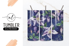 Watercolor Clematis Floral Pattern on Dark Blue Background Product Image 1