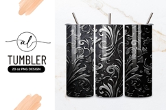 Silver Floral Pattern on Black Background Product Image 1