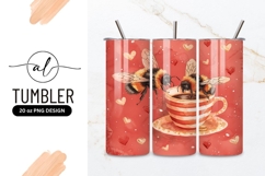 Two Bees Drinking Coffee From Striped Cup Surrounded Product Image 1