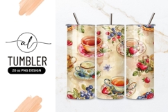 Watercolor Tea Cups with Berries and Floral Pattern Product Image 1
