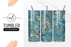 Floral Branches with Birds on Teal Background flowers Product Image 1