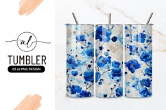 Cobalt Blue Floral Pattern with Watercolor Splatter on Beige Product Image 1