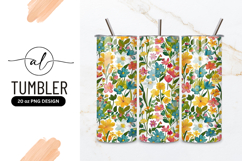 Vibrant Floral Pattern Watercolor Style Tumbler Png Product Image 1
