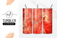 Red Gown Princess With Watercolor Background Tumbler Png Product Image 1