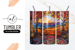 Stained Glass Autumn Landscape Tumbler Png Product Image 1