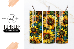 Stained Glass Sunflower Floral Seamless Pattern Tumbler Png Product Image 1