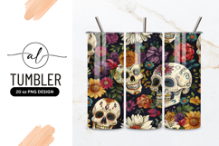 Day Of The Dead Skulls Floral Tumbler Png Product Image 1
