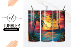 Tropical Sunset Palm Trees Artistic Tumbler Png Product Image 1