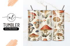 Vintage Botanical Mushroom Illustration Pattern Tumbler Product Image 1