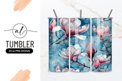 Watercolor Magnolia Floral Pattern Tumbler Png Product Image 1