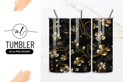 Golden Floral Pattern On Black Tumbler Png Product Image 1