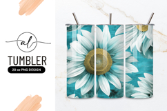 White Sunflower On Turquoise Background Tumbler Png Product Image 1
