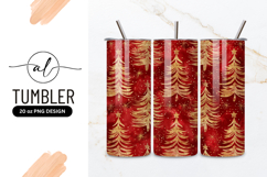 Golden Christmas Trees On Red Tumbler Png Product Image 1
