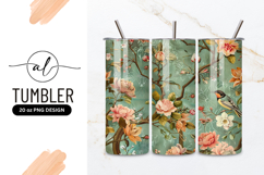 Vintage Floral Bird Art Tumbler Png Design Product Image 1