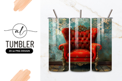 Ornate Red Armchair Against Floral Wallpaper Background Product Image 1